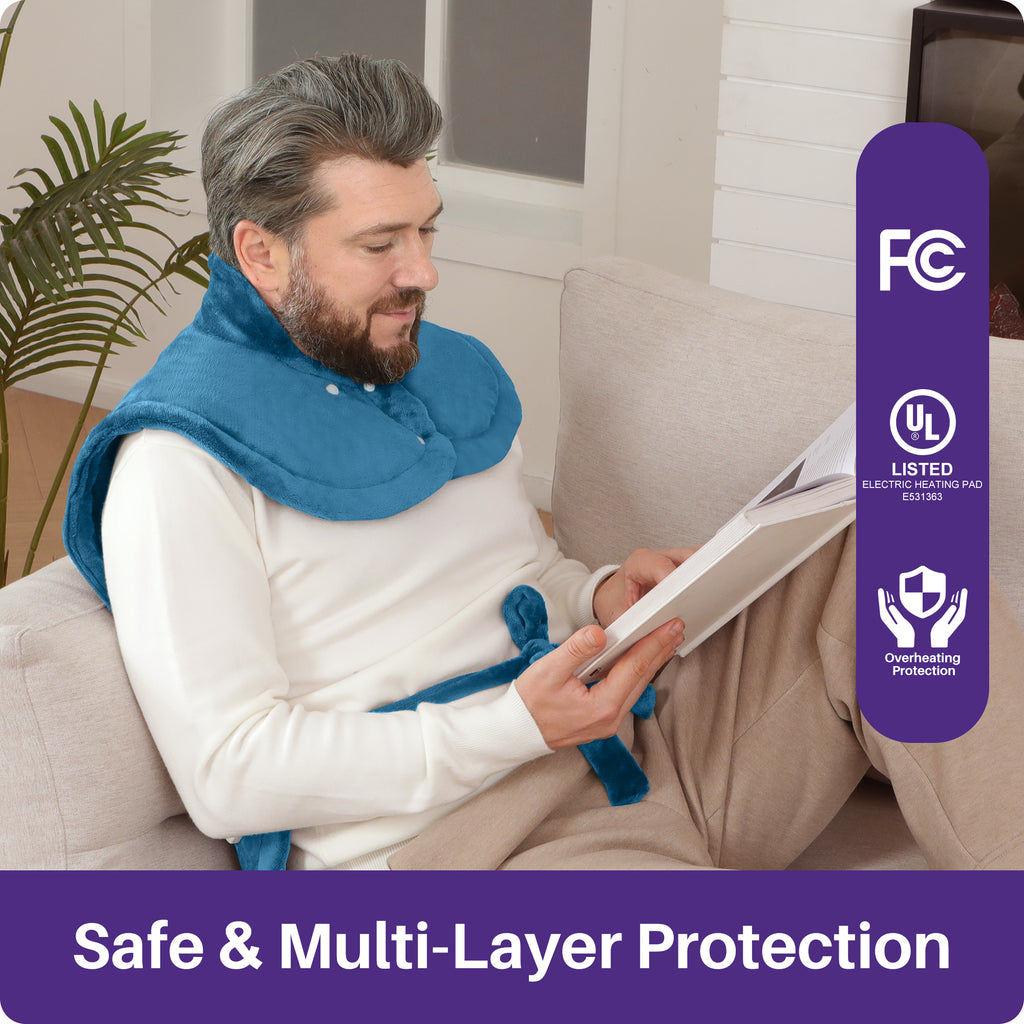 KEKOY Heating Pad for Back and Shoulder Pain Relief, Extra Large Electric Heat Pad 24"x37", Fast Heating for Neck , Auto Shut-off & Machine Washable, Blue