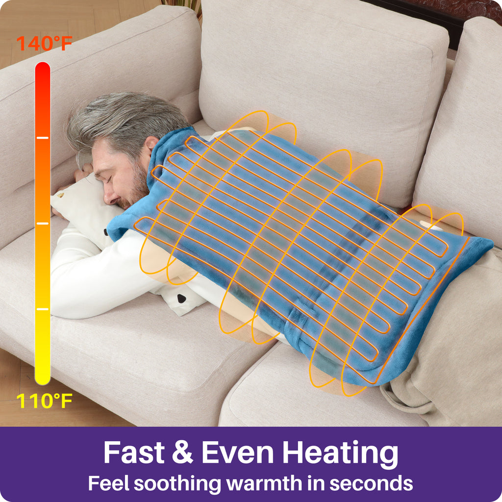 KEKOY Heating Pad for Back and Shoulder Pain Relief, Extra Large Electric Heat Pad 24"x37", Fast Heating for Neck , Auto Shut-off & Machine Washable, Blue