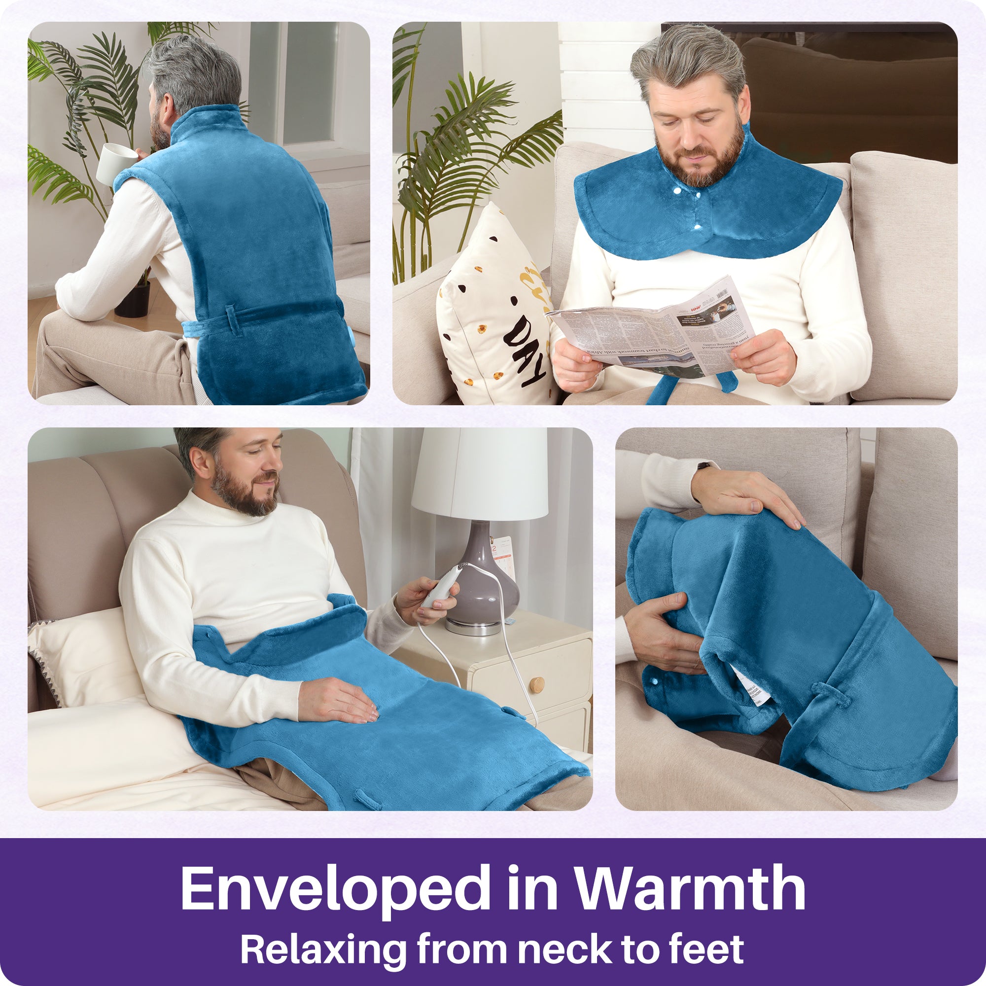 KEKOY Heating Pad for Back and Shoulder Pain Relief, Extra Large Electric Heat Pad 24"x37", Fast Heating for Neck , Auto Shut-off & Machine Washable, Blue