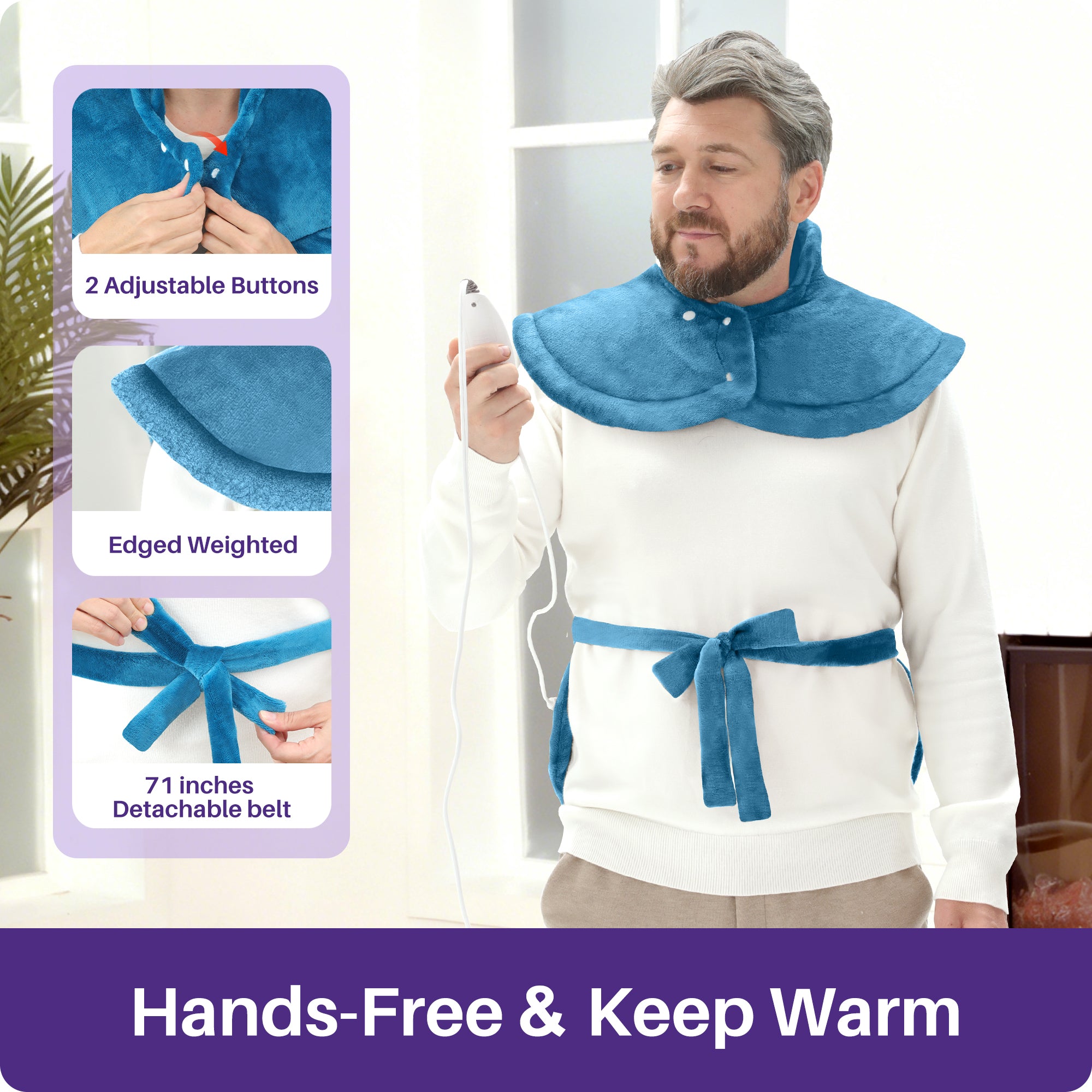 KEKOY Heating Pad for Back and Shoulder Pain Relief, Extra Large Electric Heat Pad 24"x37", Fast Heating for Neck , Auto Shut-off & Machine Washable, Blue