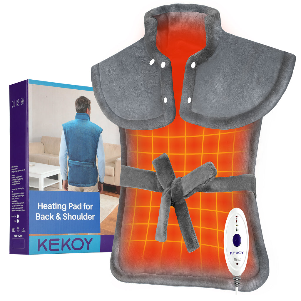 KEKOY Heating Pad for Back and Shoulder Pain Relief, Extra Large Electric Heat Pad 24"x37", Fast Heating for Neck , Auto Shut-off & Machine Washable, Gray