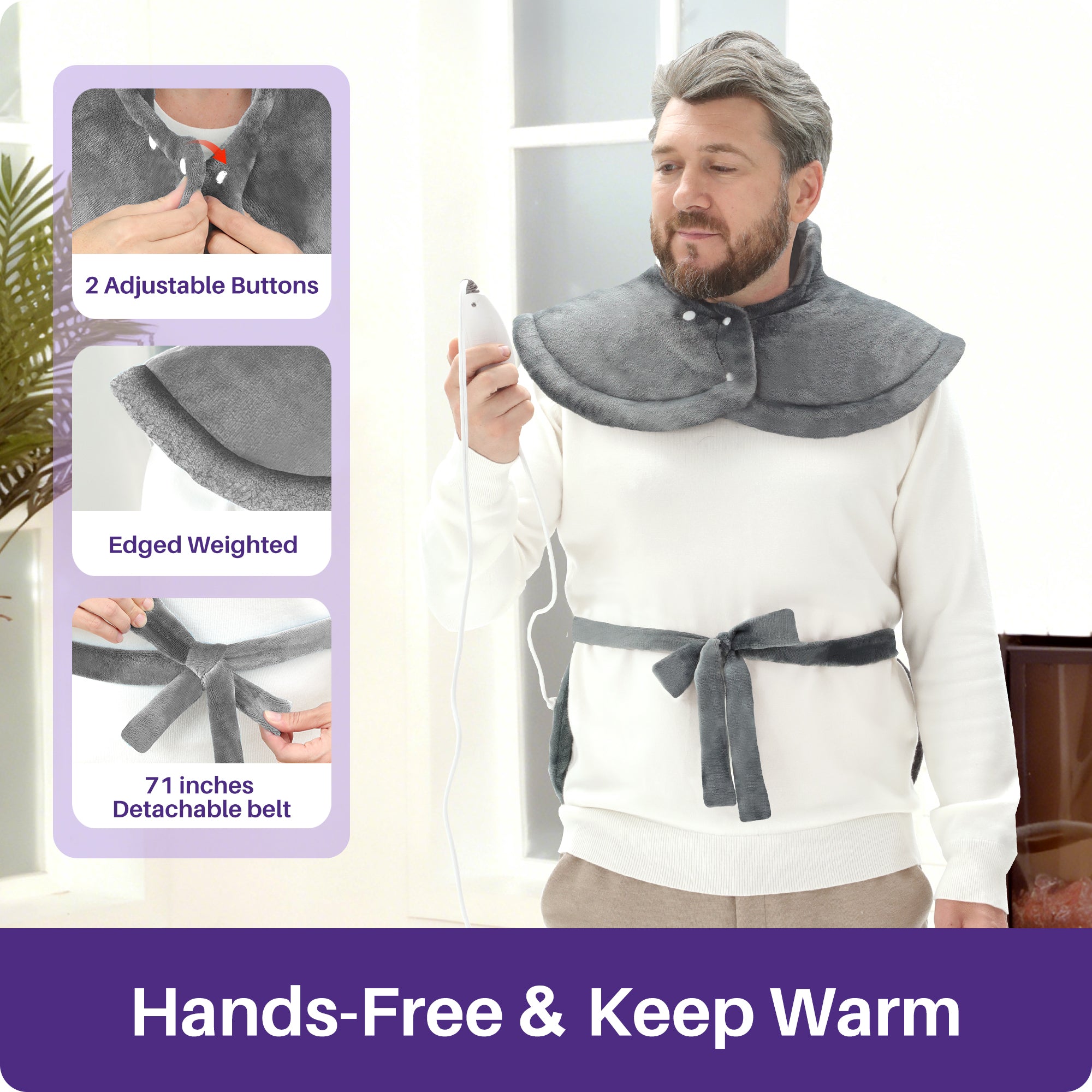 KEKOY Heating Pad for Back and Shoulder Pain Relief, Extra Large Electric Heat Pad 24"x37", Fast Heating for Neck , Auto Shut-off & Machine Washable, Gray