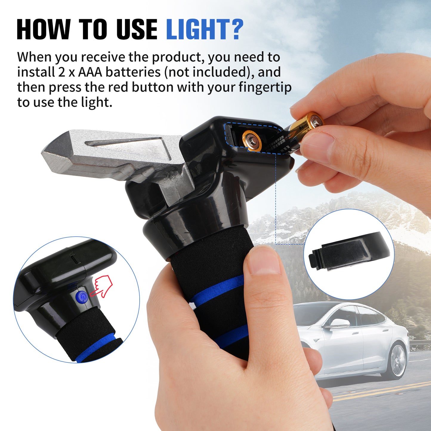 KEKOY Car Door Handle for Elderly, 4 in 1 Car Assist Handle with LED Light, Seatbelt Cutter, Window Breaker Standing Mobility Aid for Car