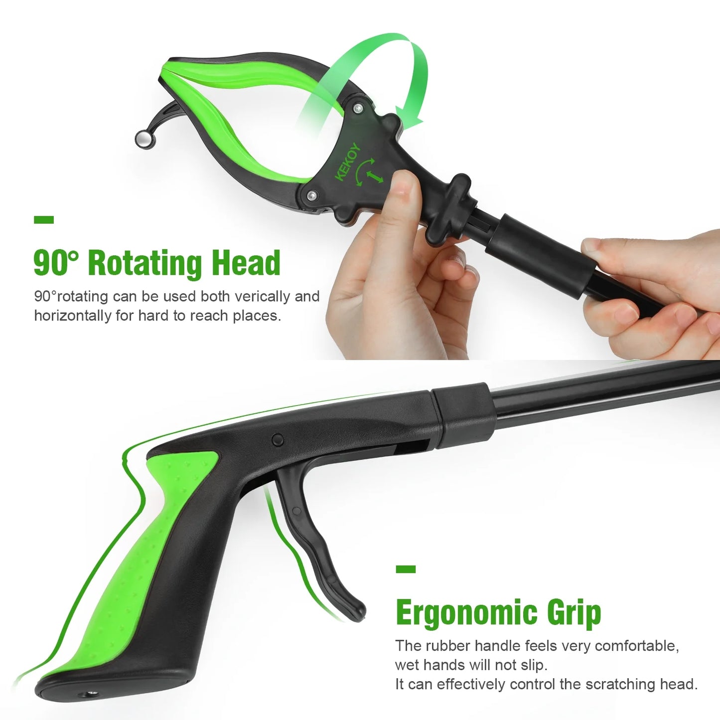 KEKOY 2-Pack 32" Foldable Reacher Grabber Tool with Light and Magnet, 360° Rotating Head, Trash Picker Grabber, Reaching Assist Tool for Litter Pick up, Claw Grabbers for Elderly, Arm Extension