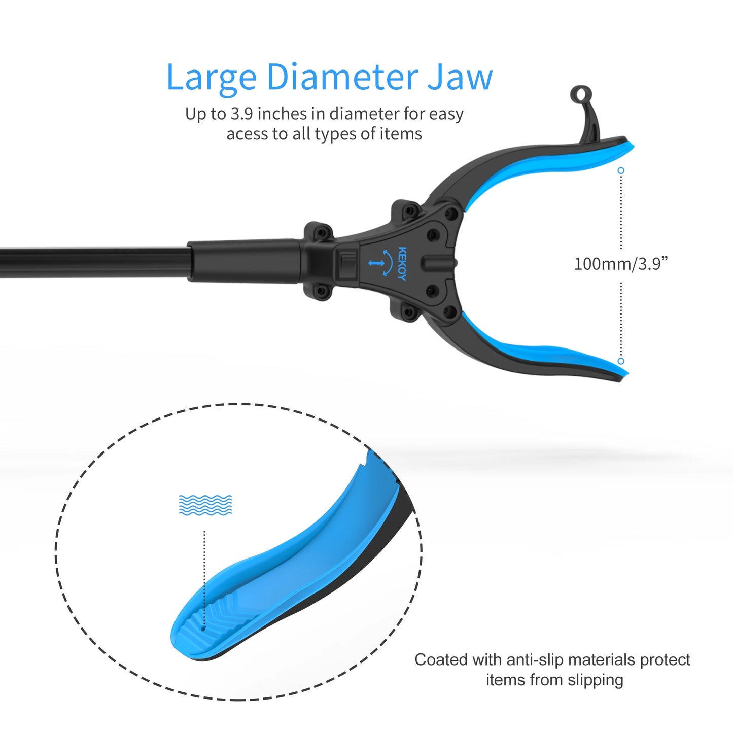 KEKOY 32" Foldable Reacher Grabber Tool with Light, Extra Long Trash Claw Grabber, FSA/HSA Eligible Reaching Aid Tool for Trash Pick up, Blue
