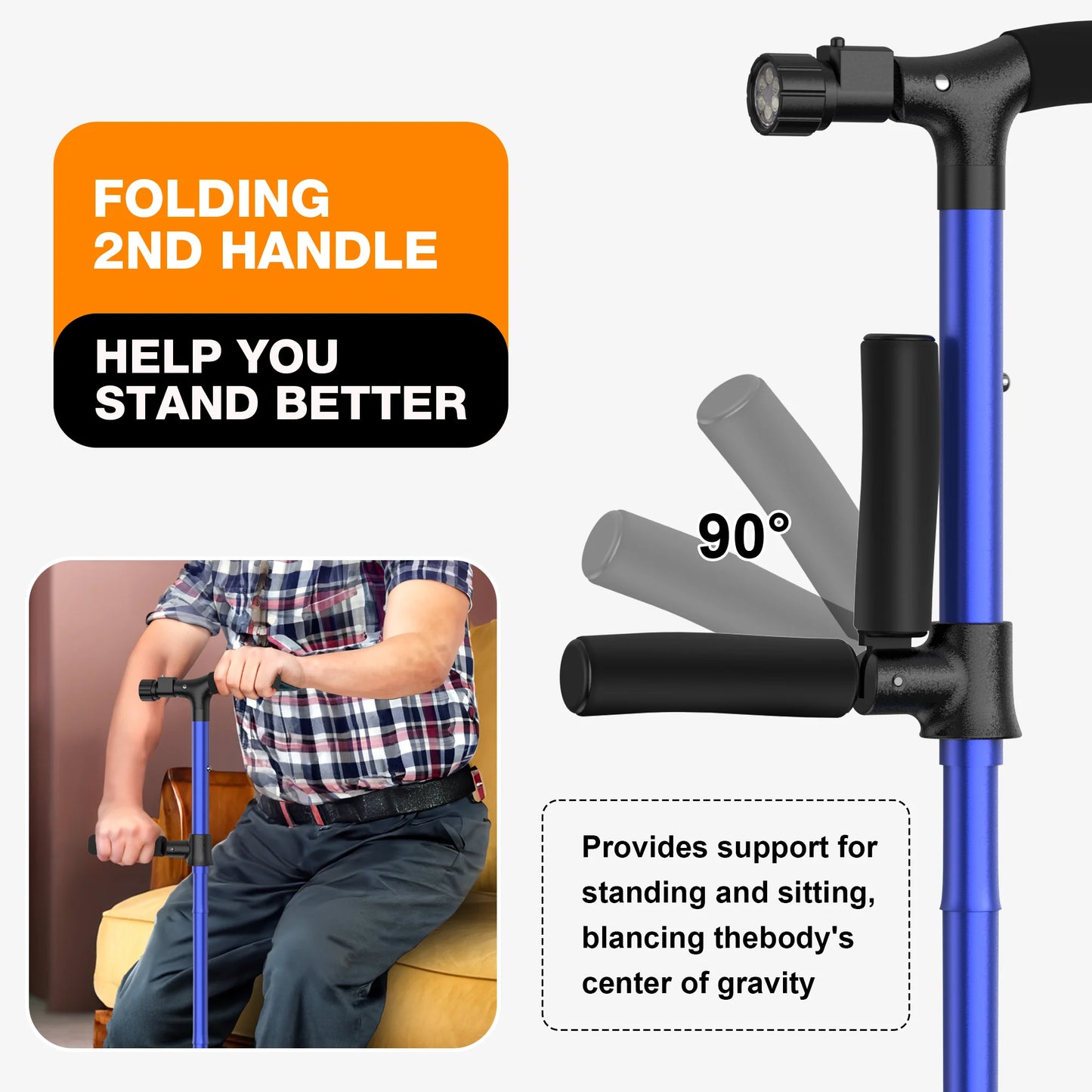 KEKOY Folding Walking Cane for Seniors Men Women with Light and Quad Base Blue