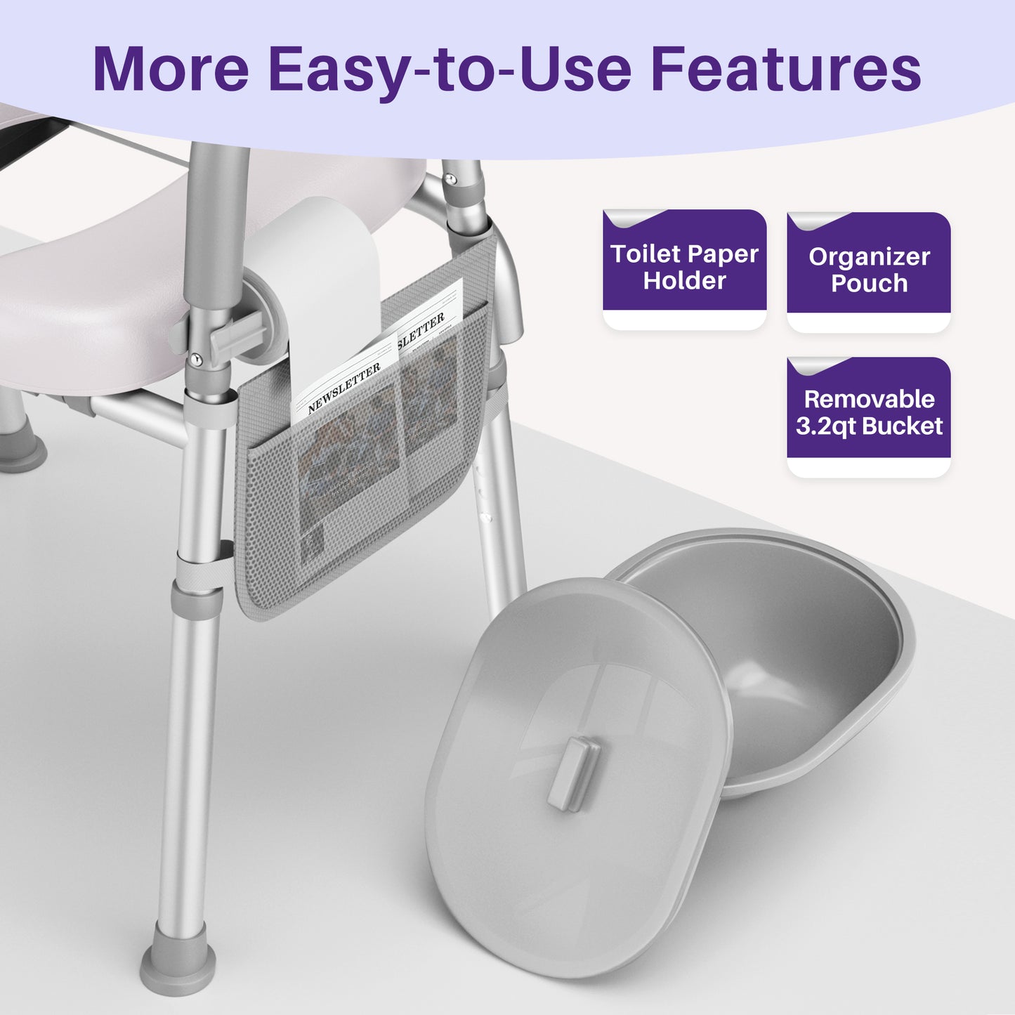 KEKOY Bedside Commode for Seniors, Commode Chair with Arms and Padded Seat , FSA HSA Eligible 400lb Easy Assembly Toilet Chair , Adjutable Raised Toilet Seat with Handles