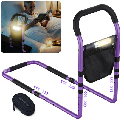 KEKOY Bed Rails for Elderly Adults, Beds Rail for Senior with Light & Storage Bag, Adjustable Safety Bedside Railing Support Steel Bar Mobility Assistant