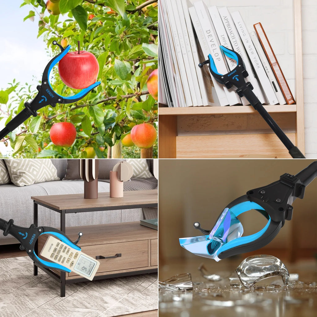 KEKOY 32" Foldable Reacher Grabber Tool with Light, Extra Long Trash Claw Grabber, FSA/HSA Eligible Reaching Aid Tool for Trash Pick up, Blue