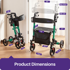 KEKOY Walkers for Seniors Foldable Mobility Rollator with Seat 350 lb, Adjustable Handles and Backrest Height, Adult Aluminum Rolling Walker, 8" Big Wheels, Green