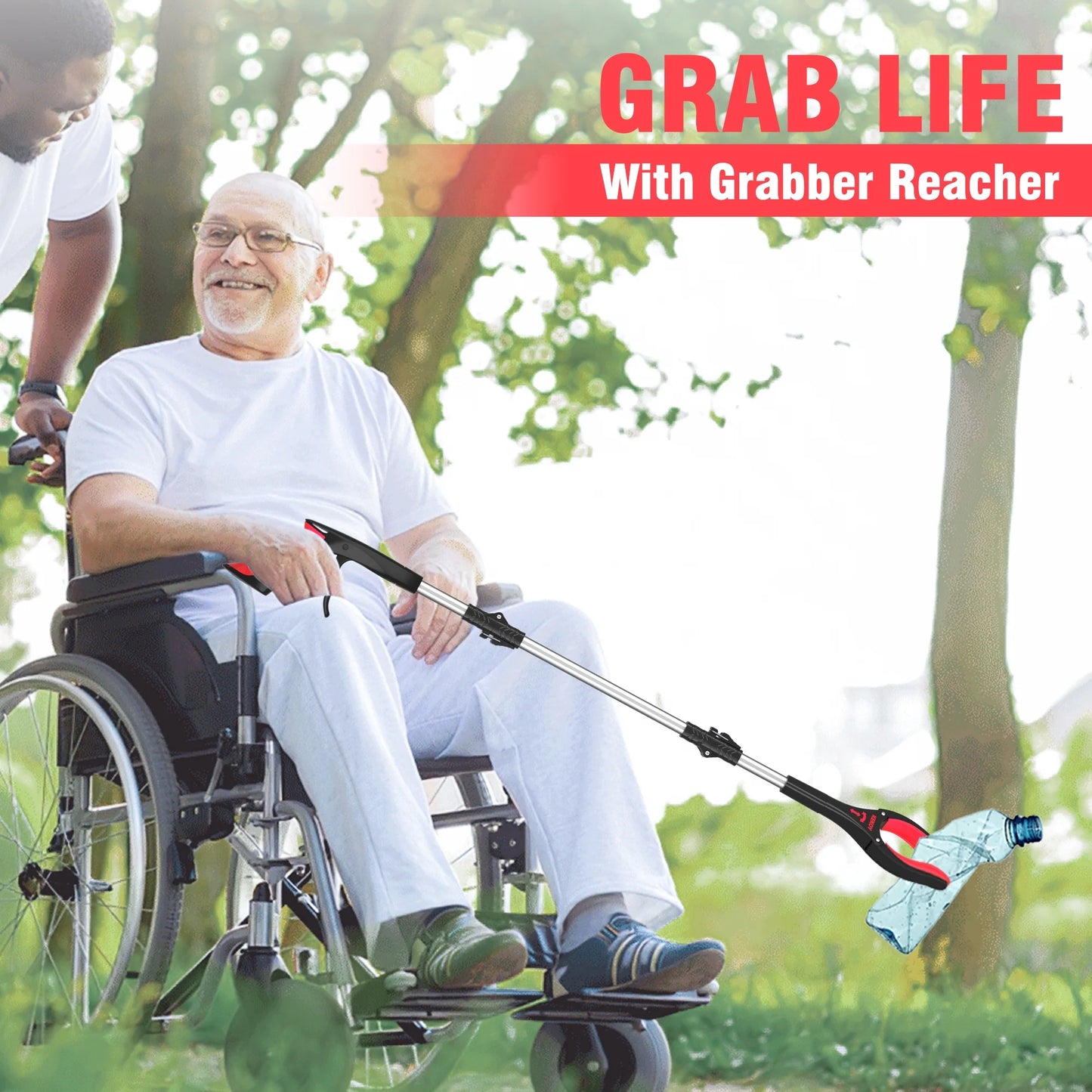 36 Inch Grabber Reacher, Kekoy Foldable Grabbers for Elderly Grab It Reaching Tool Heavy Duty, Anti-Slip Rotating Jaw with Magnet, 4" Wide Claw Opening Reachers for Seniors, Trash Picker Tool(Red)