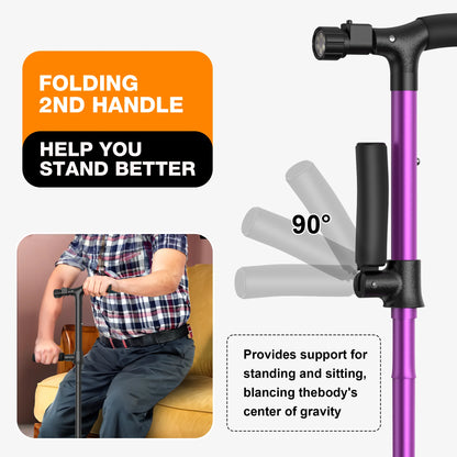KEKOY Folding Walking Cane for Seniors Men Women with Light and Quad Base Purple