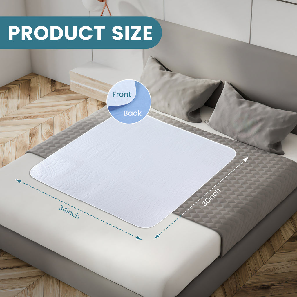 KEKOY 2Pack Reusable & Washable Incontinence Bed Pads 34x36inch, Absorbent Waterproof Protection Underpads, Pee Pads for Adults, Blue