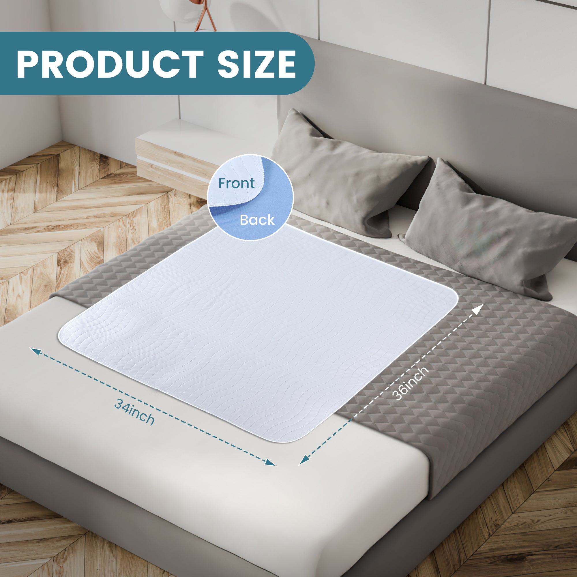 KEKOY 2Pack Reusable & Washable Incontinence Bed Pads 34x36inch, Absorbent Waterproof Protection Underpads, Pee Pads for Adults, Blue