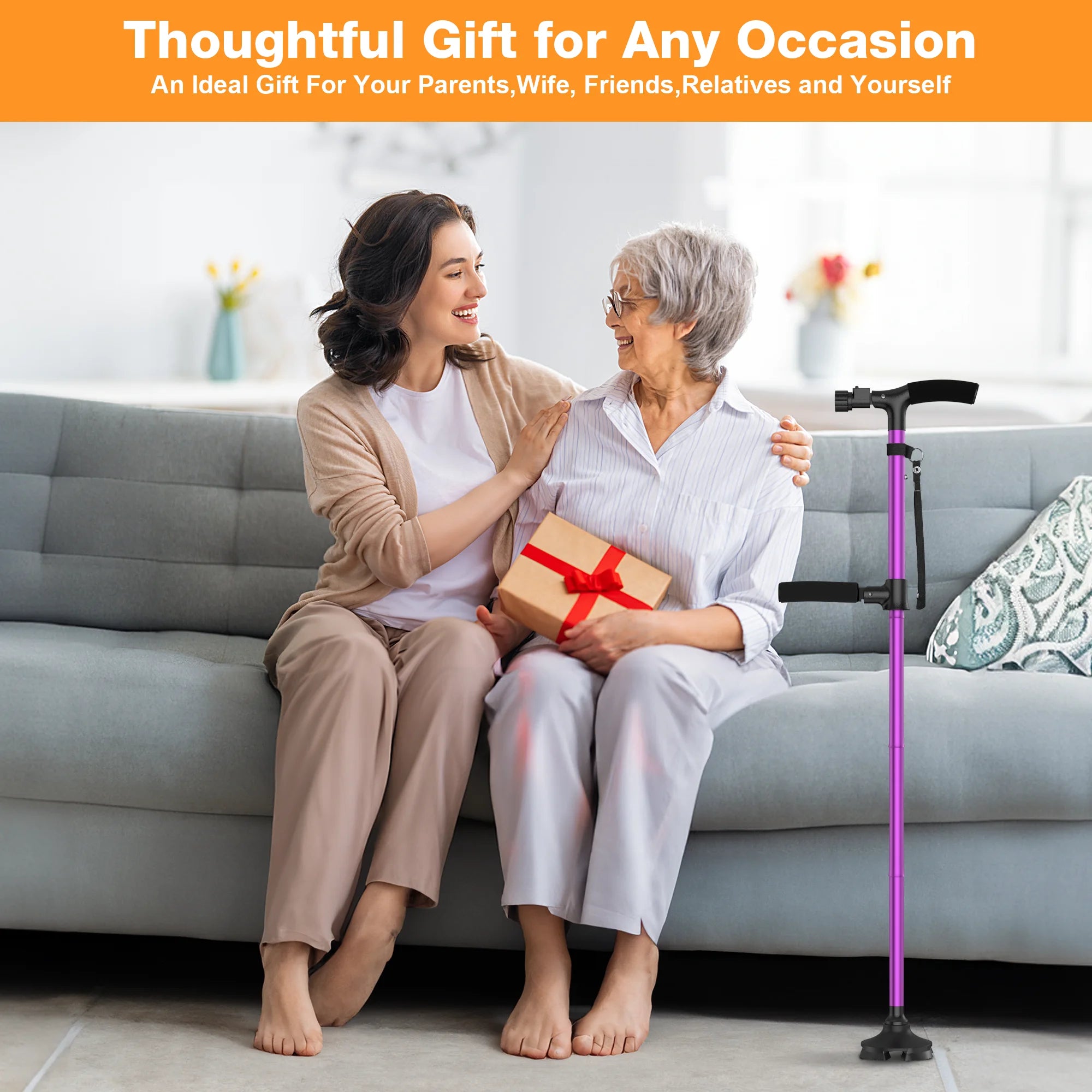KEKOY Folding Walking Cane for Seniors Men Women with Light and Quad Base Purple