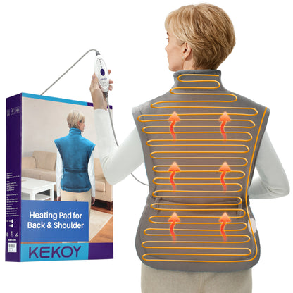 KEKOY Heating Pad for Back, Neck & Shoulders Pain Relief, Wearable Electric Heat Pad with Detachable Belt, 4 Heat Settings, 2-Hour Auto Shut-Off, Fast Heating, 24"x33", Gray