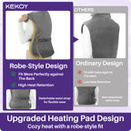 KEKOY Heating Pad for Back, Neck & Shoulders Pain Relief, Wearable Electric Heat Pad with Detachable Belt, 4 Heat Settings, 2-Hour Auto Shut-Off, Fast Heating, 24"x33", Gray