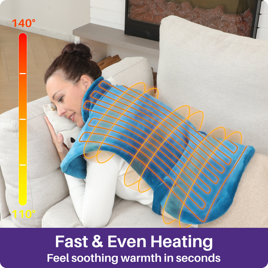 KEKOY Heating Pad for Back, Neck & Shoulders Pain Relief, Wearable Electric Heat Pad with Detachable Belt, 4 Heat Settings, 2-Hour Auto Shut-Off, Fast Heating, 24"x33", Blue