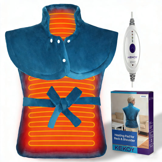 KEKOY Heating Pad for Back and Shoulder Pain Relief, Extra Large Electric Heat Pad 24"x37", Fast Heating for Neck , Auto Shut-Off & Machine Washable,Blue
