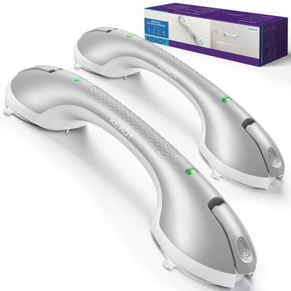 KEKOY 17.5 Inch Suction Grab Bars for Bathtubs & Showers with Indicator 2 Pack- Heavy Duty Safety Shower Handle for Seniors and Elderly, Handicap Bars for Bathroom, No Drilling, Silver