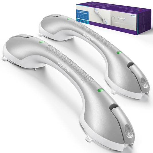 KEKOY 17.5 Inch Suction Grab Bars for Bathtubs & Showers with Indicator 2 Pack- Heavy Duty Safety Shower Handle for Seniors and Elderly, Handicap Bars for Bathroom, No Drilling, Silver
