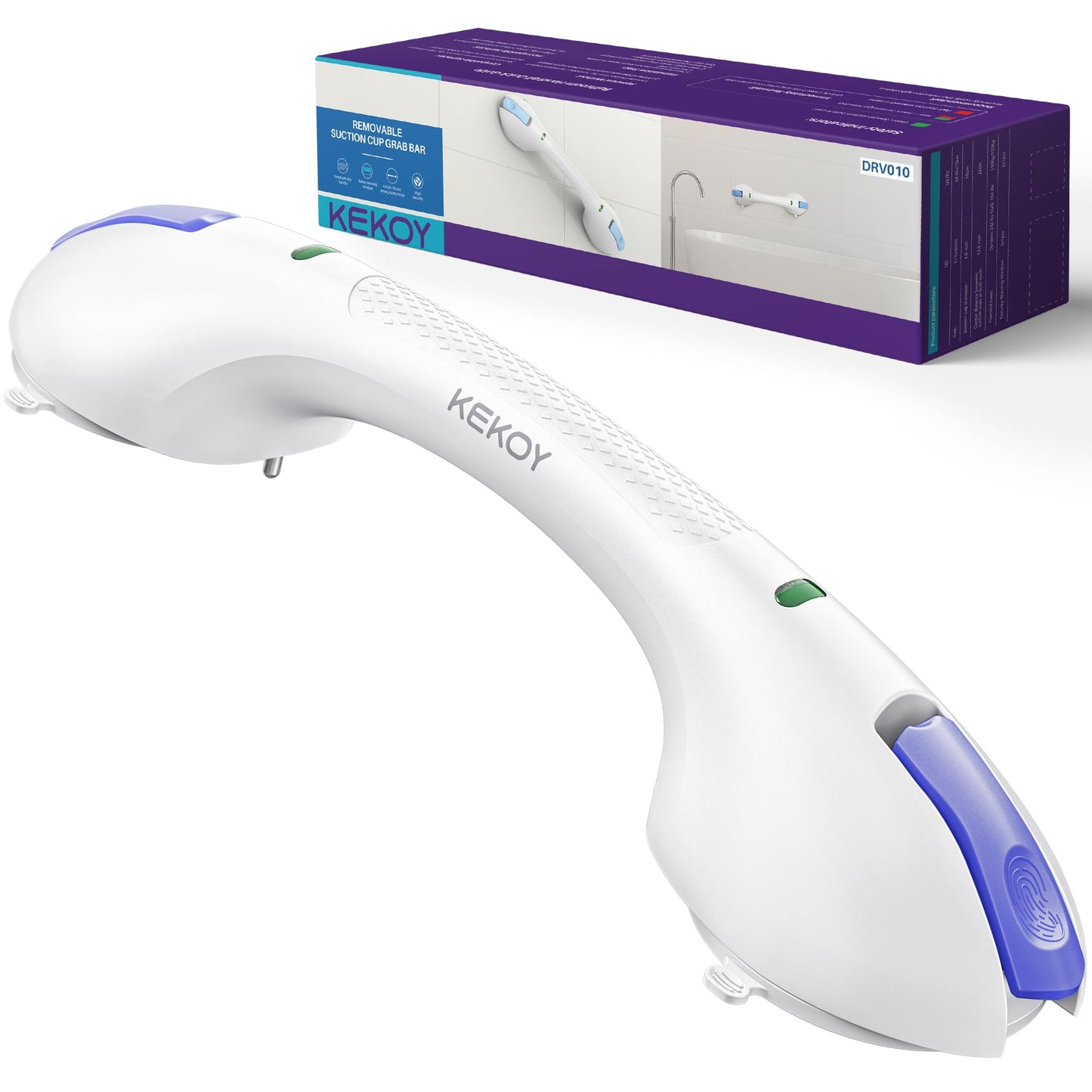 KEKOY 17.5 Inch Suction Grab Bars for Bathtubs and Showers with Indicator - Heavy Duty Safety Shower Handle for Seniors and Elderly, Handicap Bars for Bathroom, No Drilling and Removable, Purple