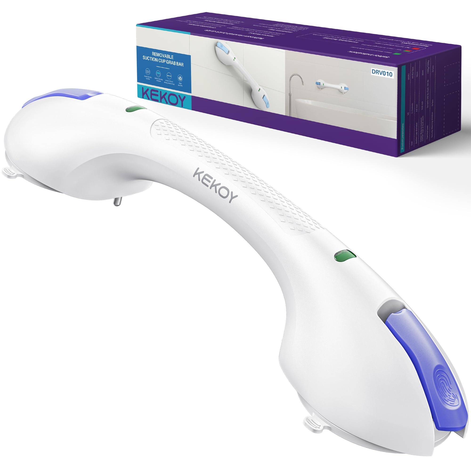 KEKOY 17.5 Inch Suction Grab Bars for Bathtubs and Showers with Indicator - Heavy Duty Safety Shower Handle for Seniors and Elderly, Handicap Bars for Bathroom, No Drilling and Removable, Purple