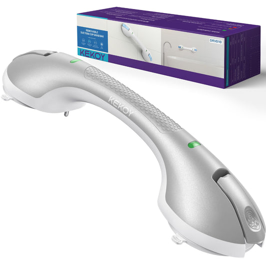 KEKOY 17.5 Inch Suction Grab Bars for Bathtubs and Showers with Indicator - Heavy Duty Safety Shower Handle for Seniors and Elderly, Handicap Bars for Bathroom, No Drilling and Removable, Silver