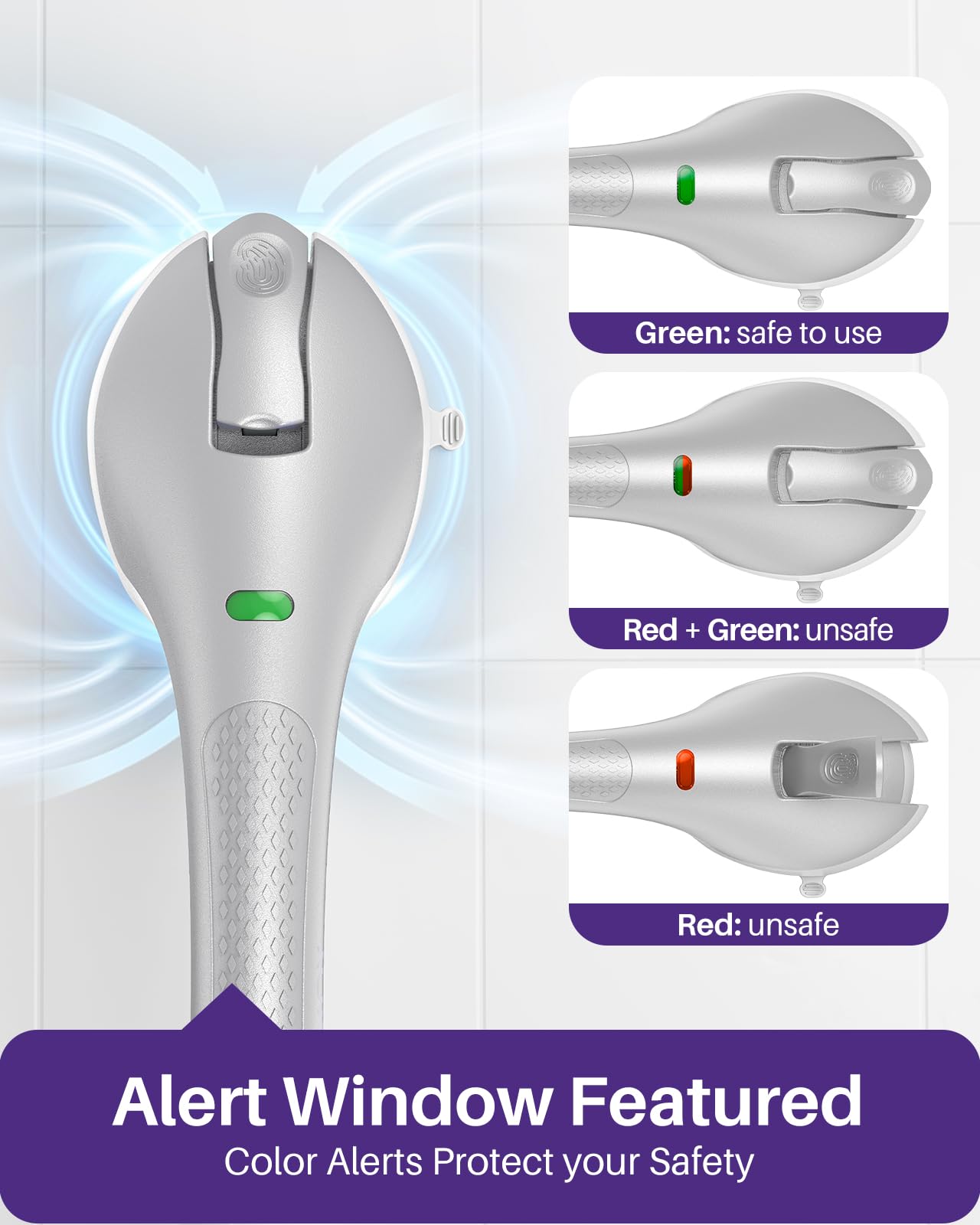 KEKOY 17.5 Inch Suction Grab Bars for Bathtubs & Showers with Indicator 2 Pack- Heavy Duty Safety Shower Handle for Seniors and Elderly, Handicap Bars for Bathroom, No Drilling, Silver