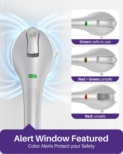 KEKOY 17.5 Inch Suction Grab Bars for Bathtubs & Showers with Indicator 2 Pack- Heavy Duty Safety Shower Handle for Seniors and Elderly, Handicap Bars for Bathroom, No Drilling, Silver