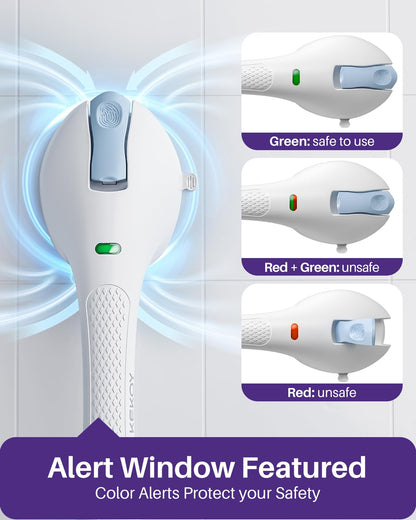 KEKOY 17.5 Inch Suction Grab Bars for Bathtubs and Showers with Indicator 2 Pack- Heavy Duty Safety Shower Handle for Seniors and Elderly, Handicap Bars for Bathroom, No Drilling and Removable, Blue