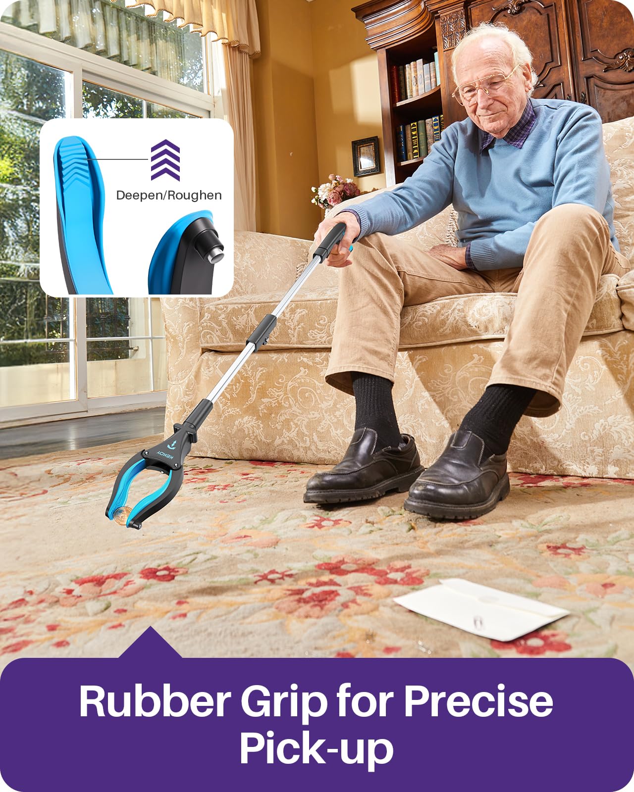 KEKOY 26 Inch Folding Reacher Grabber Tool, Blue