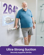 KEKOY 17.5 Inch Suction Grab Bars for Bathtubs & Showers with Indicator 2 Pack- Heavy Duty Safety Shower Handle for Seniors and Elderly, Handicap Bars for Bathroom, No Drilling, Silver