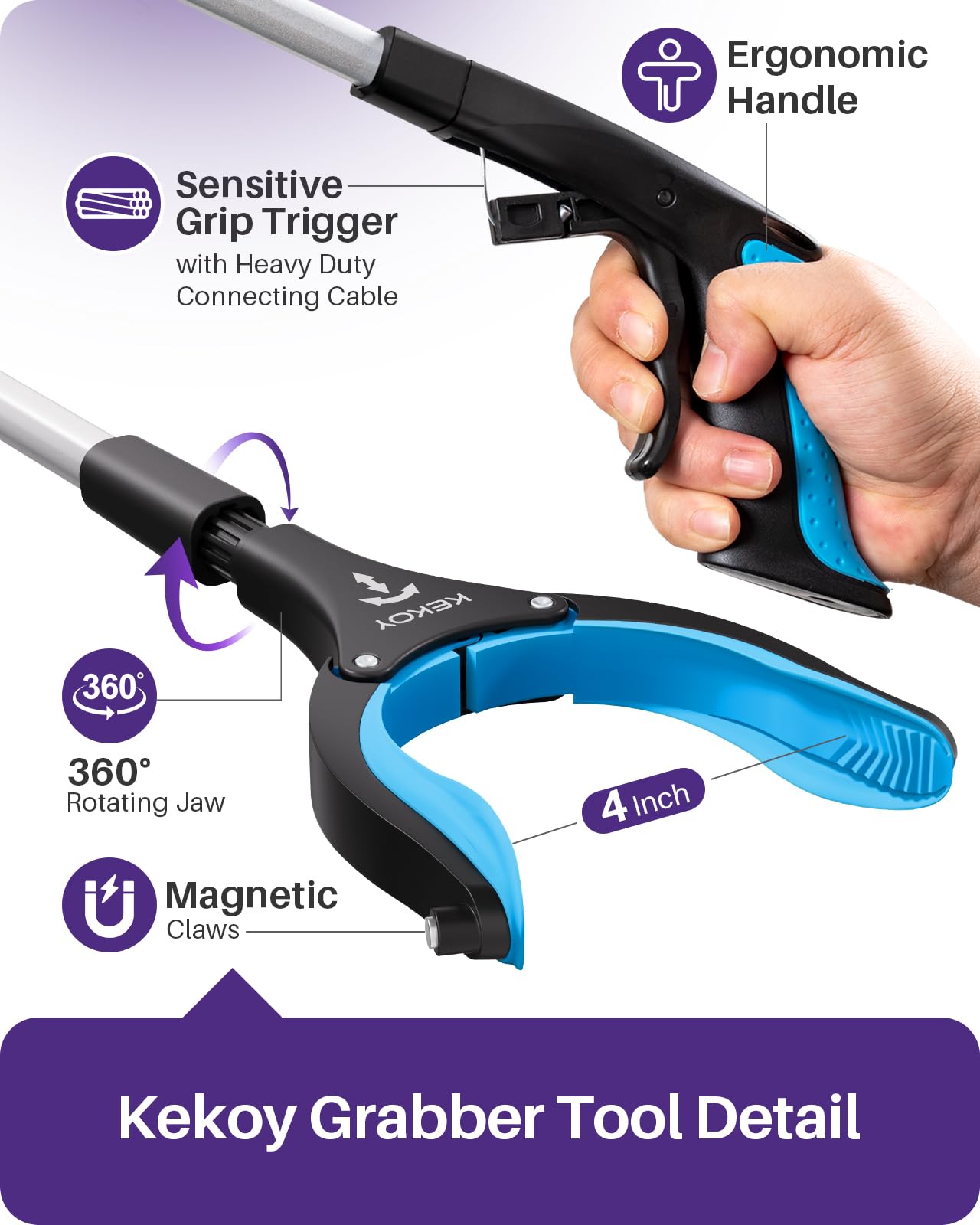 KEKOY 26 Inch Folding Reacher Grabber Tool, Blue