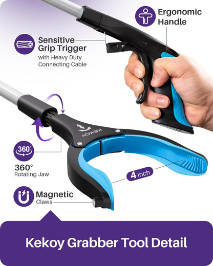 KEKOY 26 Inch Folding Reacher Grabber Tool, Blue
