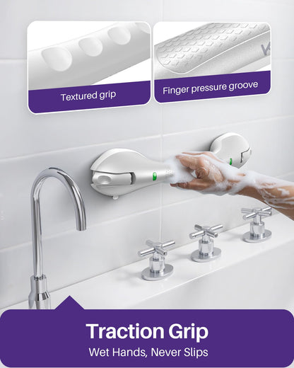 KEKOY 17.5 Inch Suction Grab Bars for Bathtubs & Showers with Indicator 2 Pack- Heavy Duty Safety Shower Handle for Seniors and Elderly, Handicap Bars for Bathroom, No Drilling, Silver