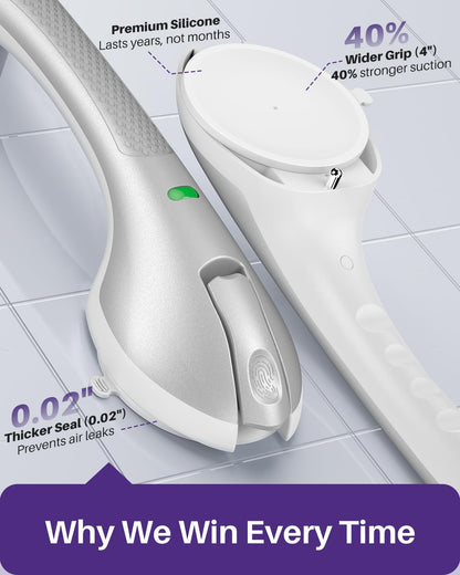 KEKOY 17.5 Inch Suction Grab Bars for Bathtubs & Showers with Indicator 2 Pack- Heavy Duty Safety Shower Handle for Seniors and Elderly, Handicap Bars for Bathroom, No Drilling, Silver