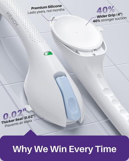 KEKOY 17.5 Inch Suction Grab Bars for Bathtubs and Showers with Indicator 2 Pack- Heavy Duty Safety Shower Handle for Seniors and Elderly, Handicap Bars for Bathroom, No Drilling and Removable, Blue