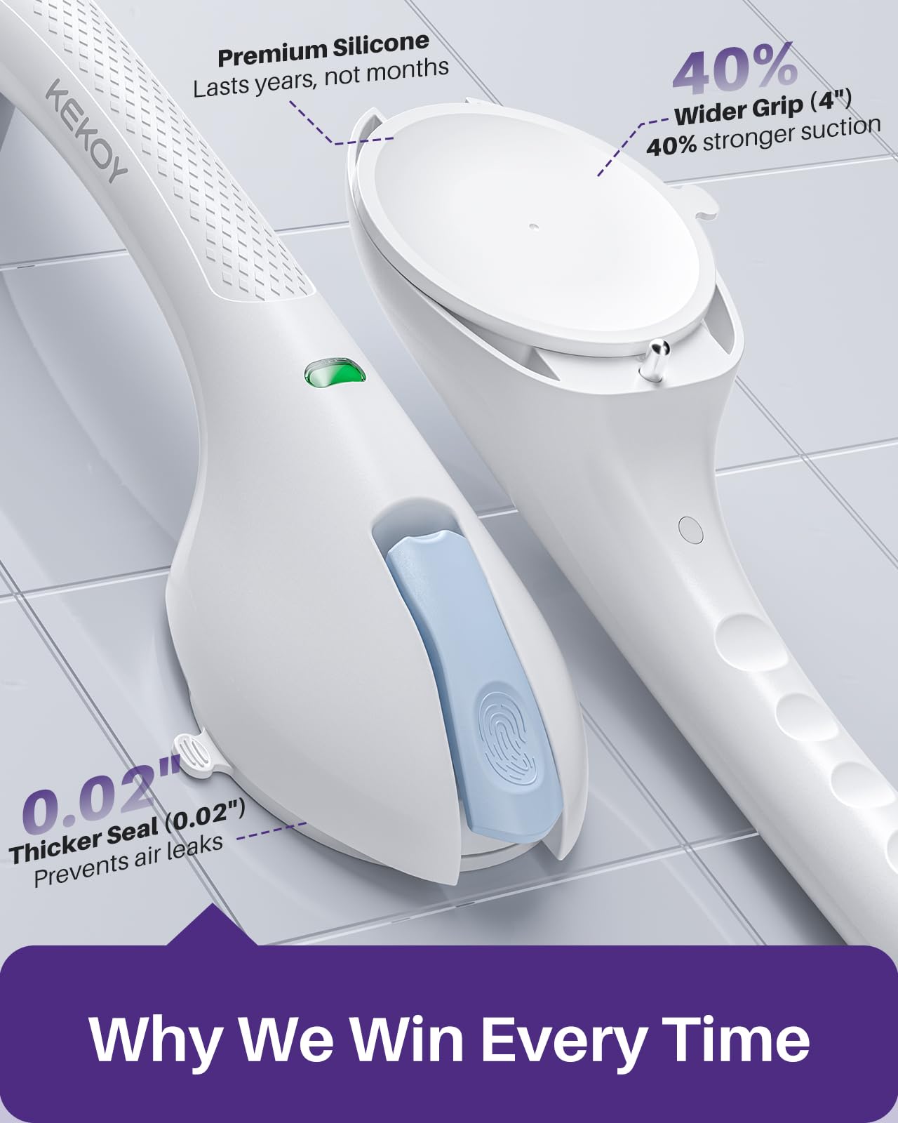 KEKOY 17.5 Inch Suction Grab Bars for Bathtubs and Showers with Indicator - Heavy Duty Safety Shower Handle for Seniors and Elderly, Handicap Bars for Bathroom, No Drilling and Removable, Blue