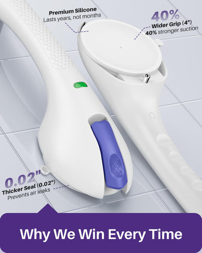 KEKOY 17.5 Inch Suction Grab Bars for Bathtubs & Showers with Indicator 2 Pack- Heavy Duty Safety Shower Handle for Seniors and Elderly, Handicap Bars for Bathroom, No Drilling, Purple