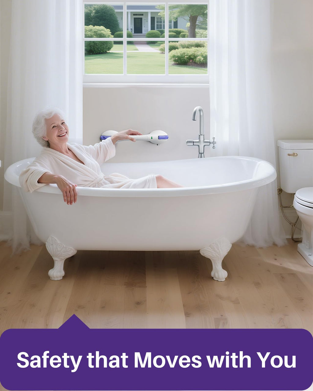 KEKOY 17.5 Inch Suction Grab Bars for Bathtubs & Showers with Indicator 2 Pack- Heavy Duty Safety Shower Handle for Seniors and Elderly, Handicap Bars for Bathroom, No Drilling, Purple