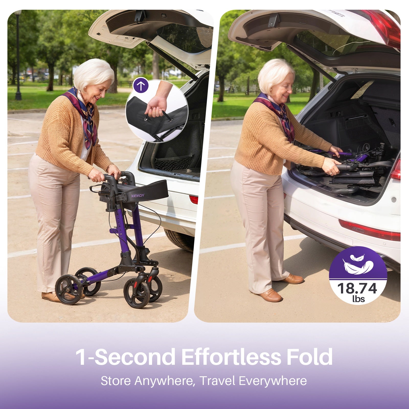 kekoy 931A rollator walker 1-Second Effortless Fold