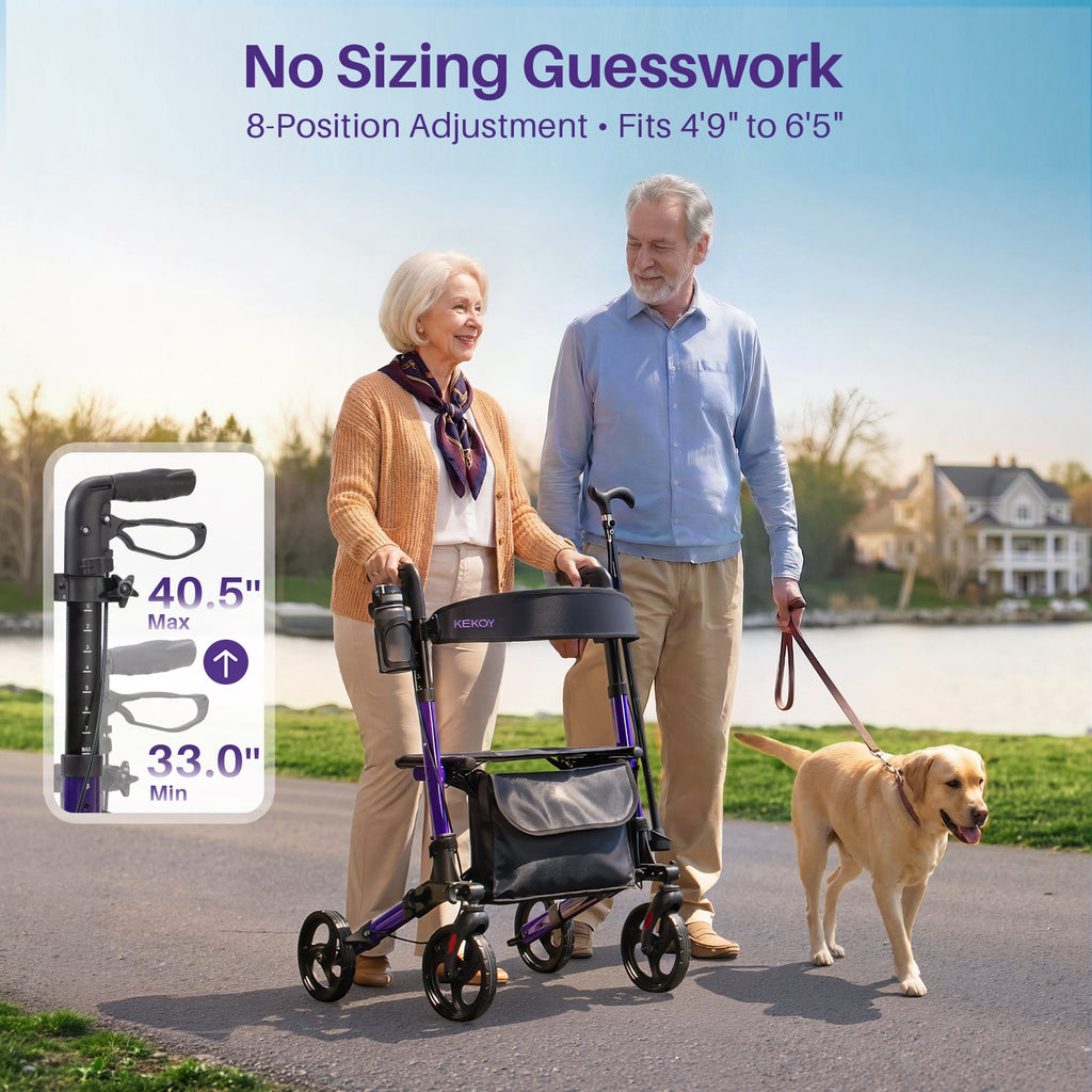 kekoy 931A rollator walker 8-Position Adjustment Fits 4"9" to 6"5"'