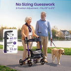 kekoy 931A rollator walker 8-Position Adjustment Fits 4"9" to 6"5"'