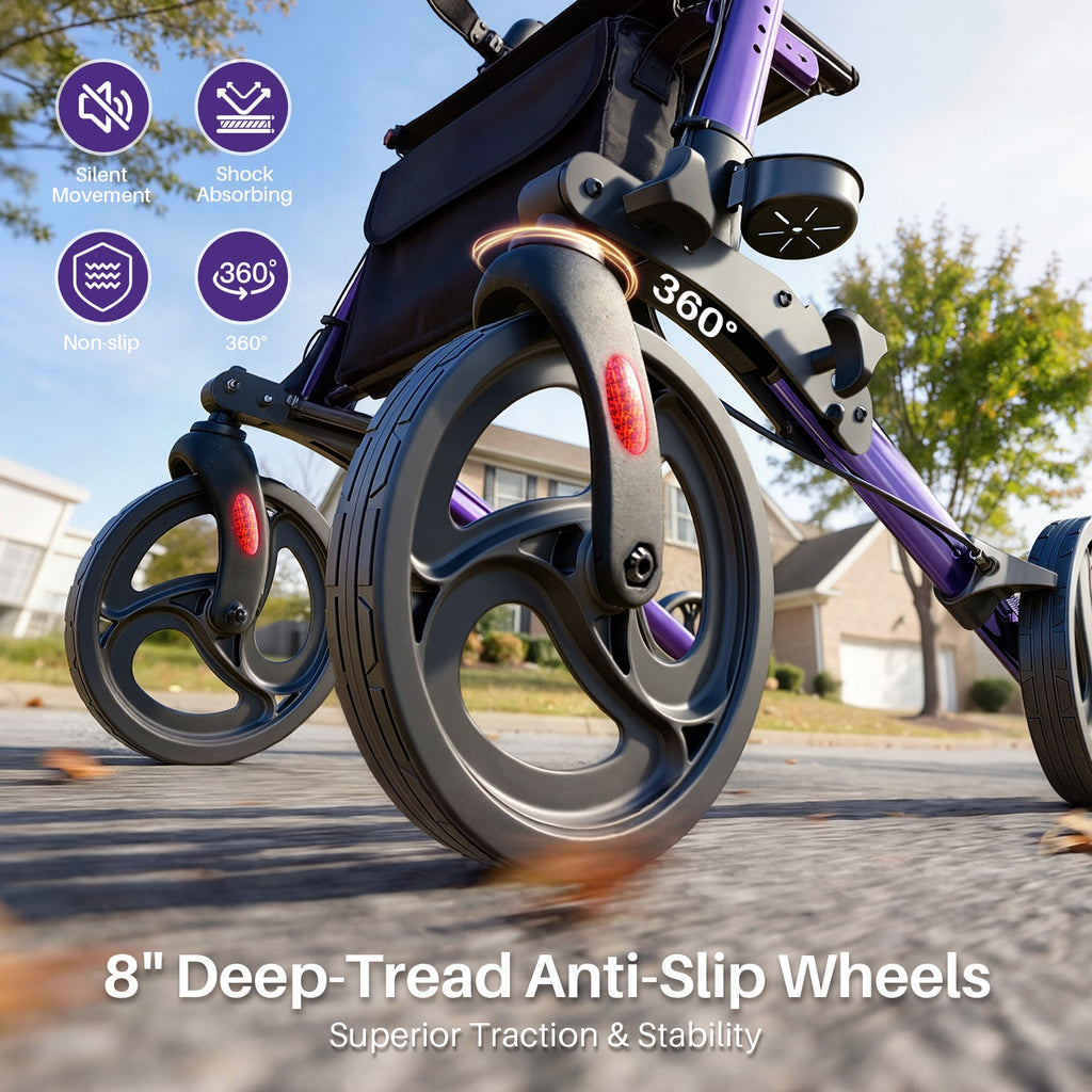 kekoy 931A rollator walker 8" Deep-Tread Anti-Slip Wheels