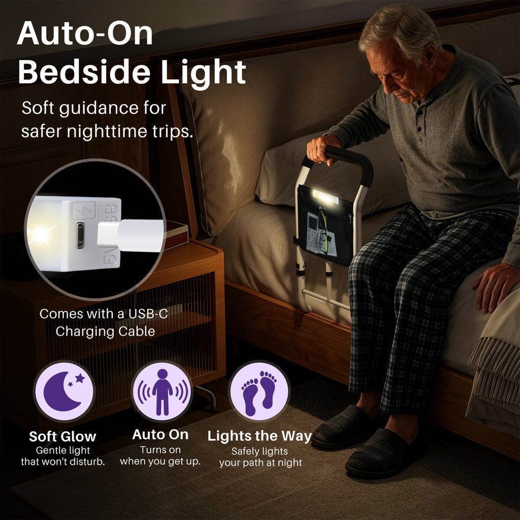 kekoy L-shape adjustable bed rail auto-on light