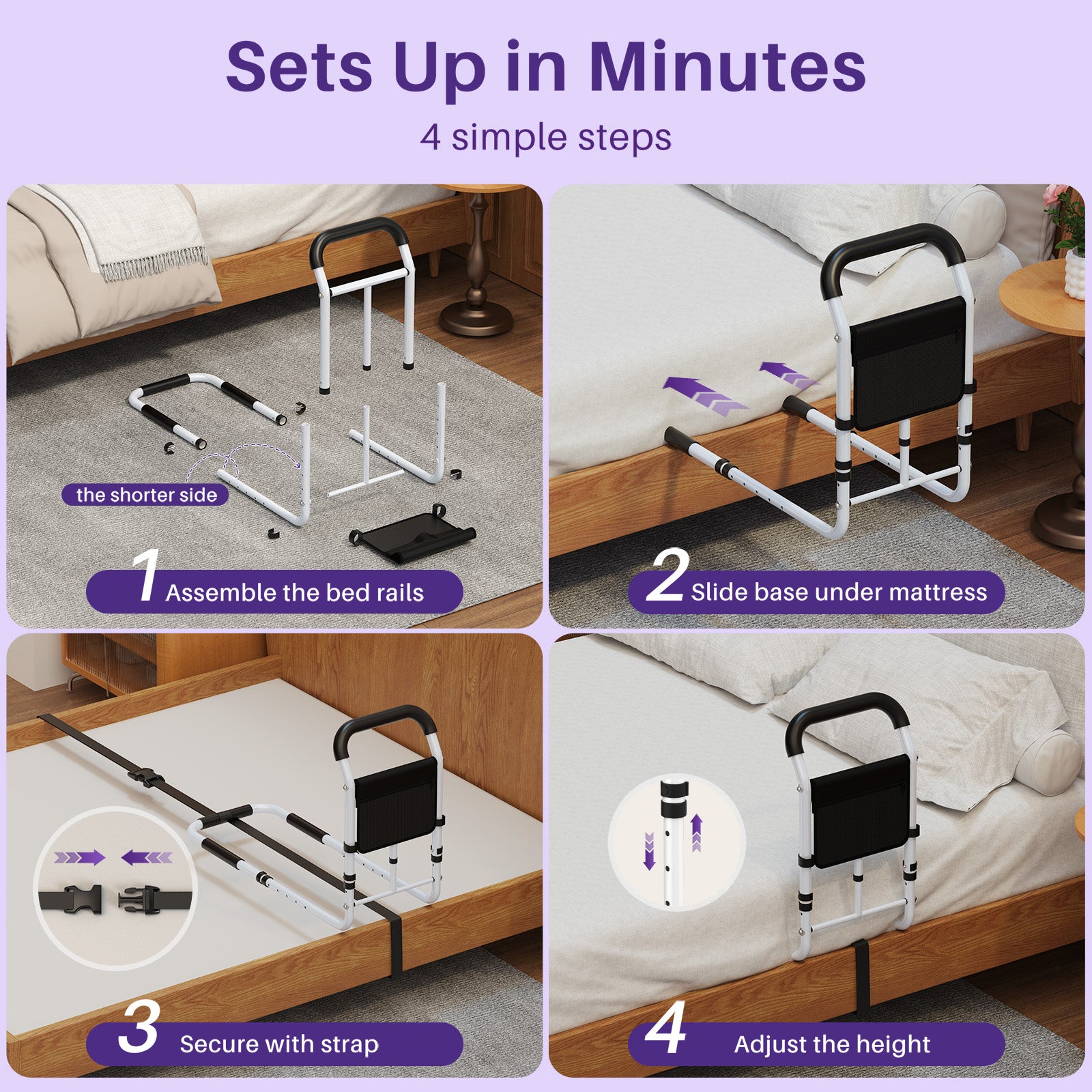 kekoy L-shape adjustable bed rail easy set up