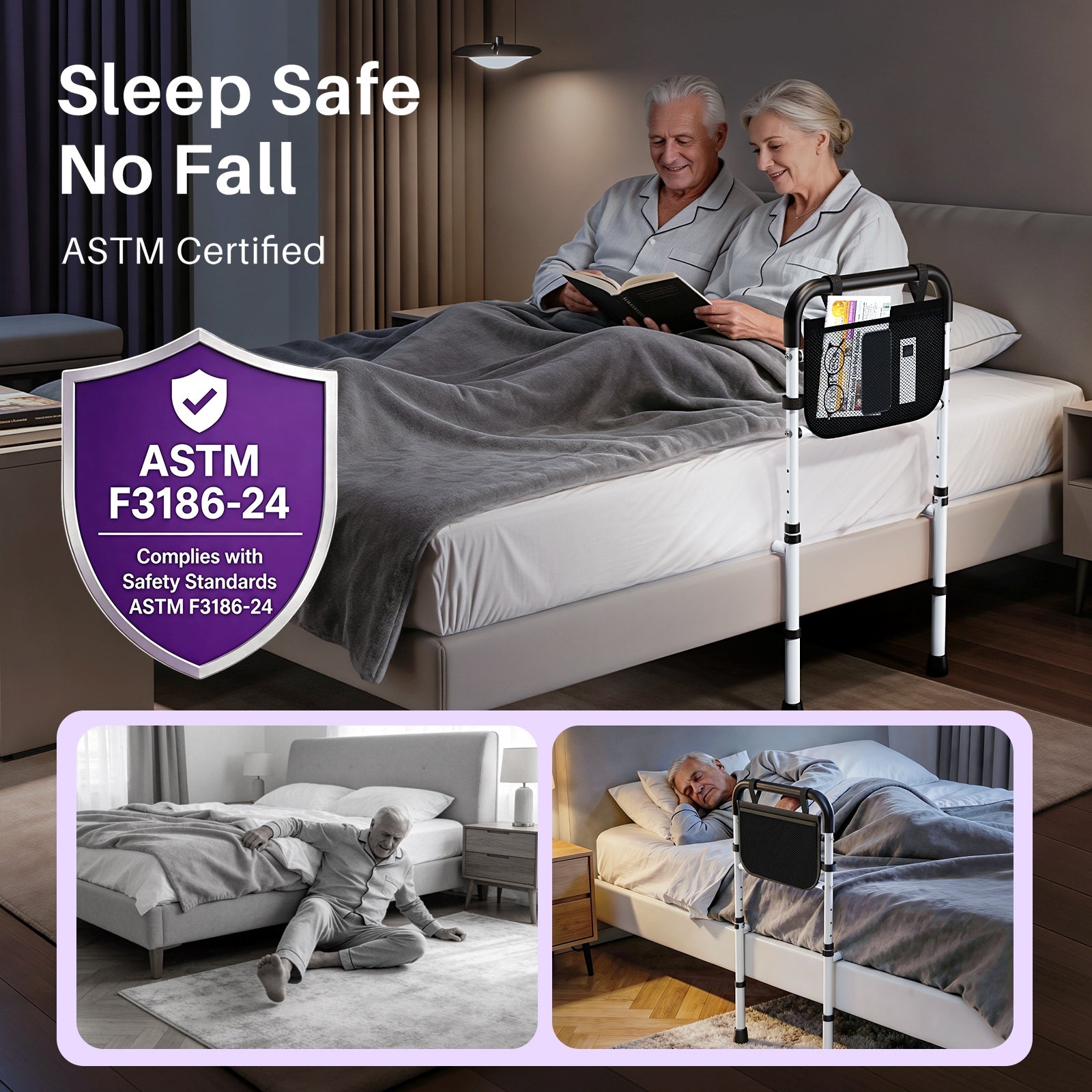KEKOY T-Bar Adjustable Bed Rail with Dual Reinforcement Bars