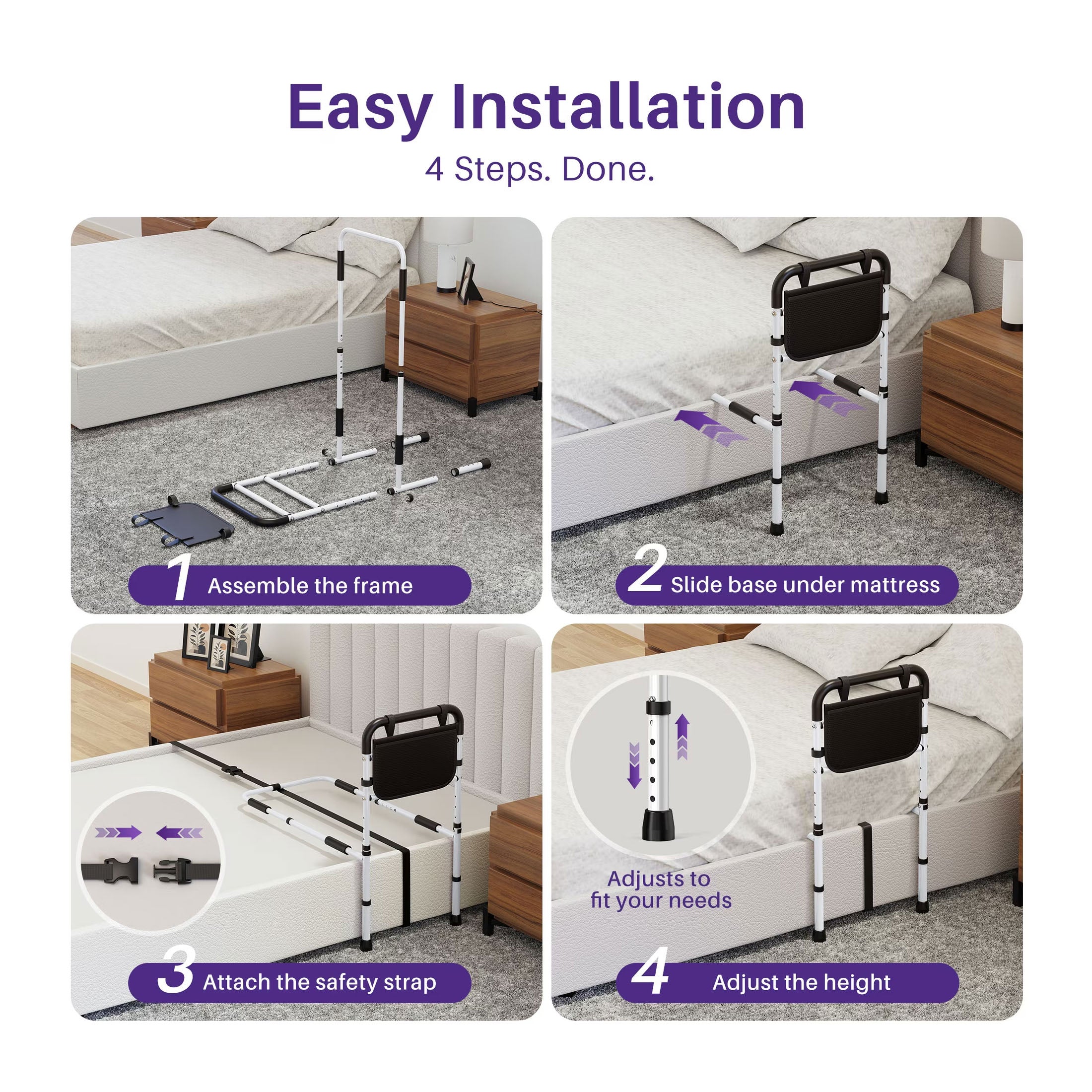 KEKOY T-Bar Adjustable Bed Rail with Dual Reinforcement Bars