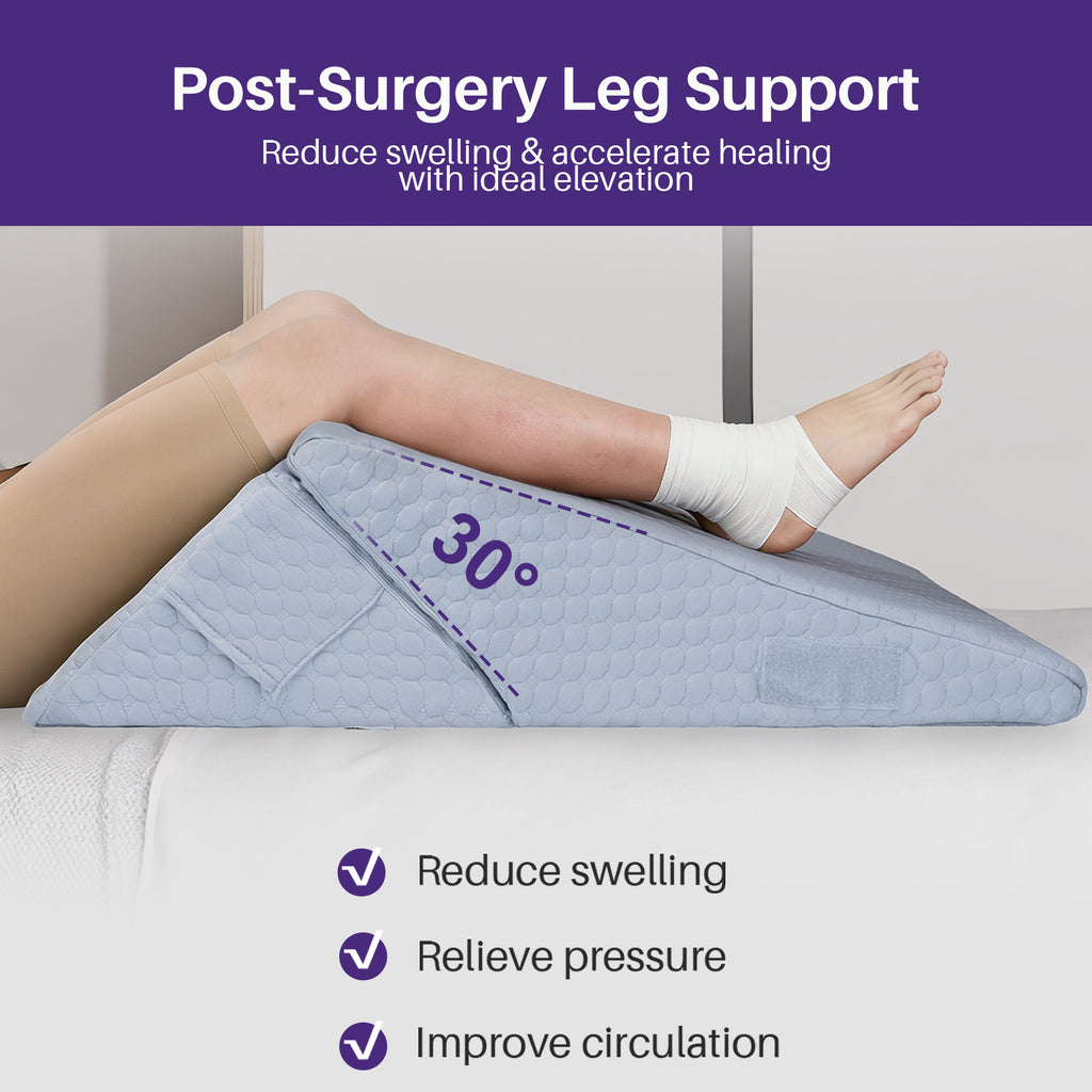 A post-surgery leg support kekoy wedge pillow shown in use